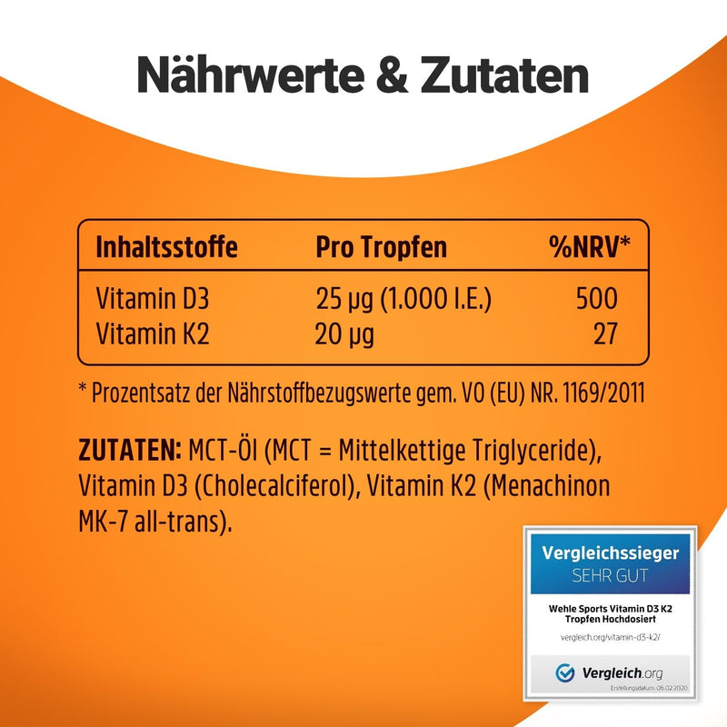 Wehle Vitamin D3 K2 drops high dosage with 1000 IU vitamin D3 and K2 & MCT oil - 50ml 1700 drops - NewNest Australia