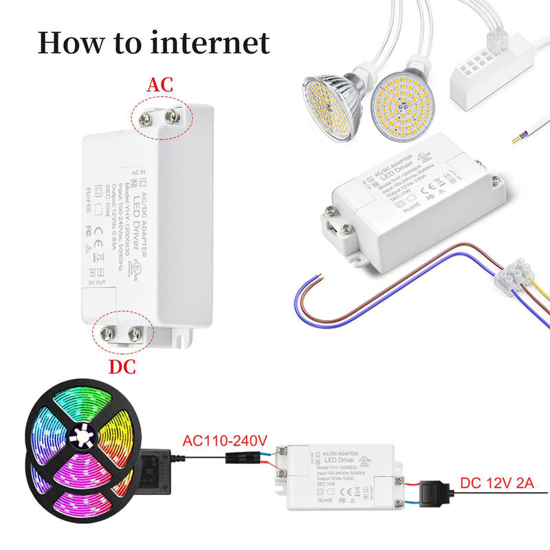 12V LED Power Supply - Lustaled 10W DC 12V LED Driver Transformer 110V AC to 12V DC Constant Voltage Switching Converter Waterproof IP22 for LED Strip Lights, CCTV, G4 MR11 MR16 LED Bulbs (2-Pack) 10W 12V-2 Pack - NewNest Australia