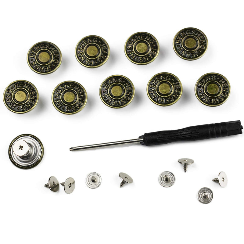Jeans Buttons Replacement, Instant No Sew Buttons for Pants with Tool,17MM Metallic 17MM - NewNest Australia