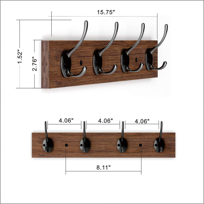 NewNest Australia - BAMEOS Wall Mounted Coat Rack, Bamboo Wall Coat Rack Hooks, Coat Hat Hanger Hooks, 4-Hook Rail for Entryway, Bathroom, Bedroom,Closet Room, Kitchen (Brown) Brown 