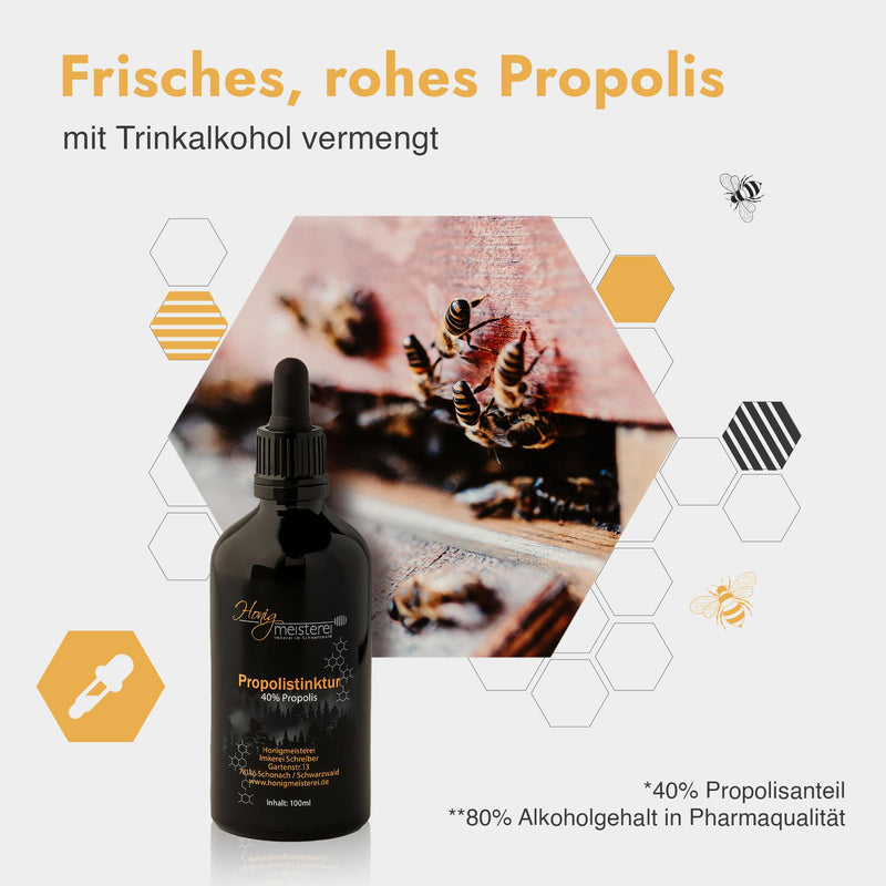 Honigmeisterei Propolis tincture 100ml with 40% natural propolis, in the best quality from Black Forest beekeeping, propolis drops without additives 100ml with dropper pipette - NewNest Australia