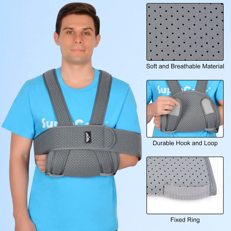 supregear Arm Sling Shoulder Immobilizer, Adjustable Comfortable Shoulder Arm Immobilizer Sling Swathe Breathable Shoulder Support Brace for Injured Arm/Hand/Elbow (Dark Grey) Dark Grey - NewNest Australia