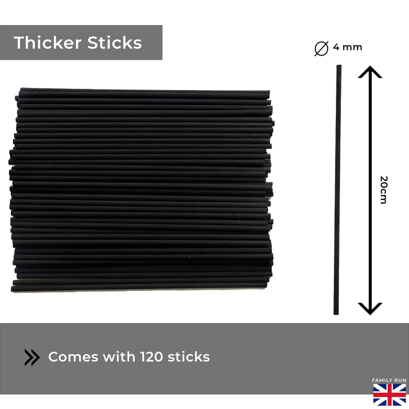 Ziffs Home® 120 Black Fibre Reed Diffuser Sticks - 20cm x 4mm - Thick Diffuser Reeds Sticks - Diffuser Sticks for Diffuser Oils Fragrance Refill - Fibre Reeds for Diffusers - NewNest Australia