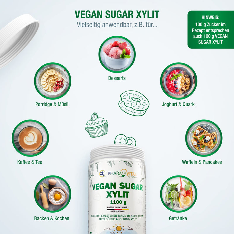 Pharmavital Vegan Sugar Xylitol - Table Sweets Made From 100% Xylitol Calorie-Reduced Sugar Substitute Sweetener Birch Sugar Free Tooth Friendly 1100 G, Produced In Germany - NewNest Australia
