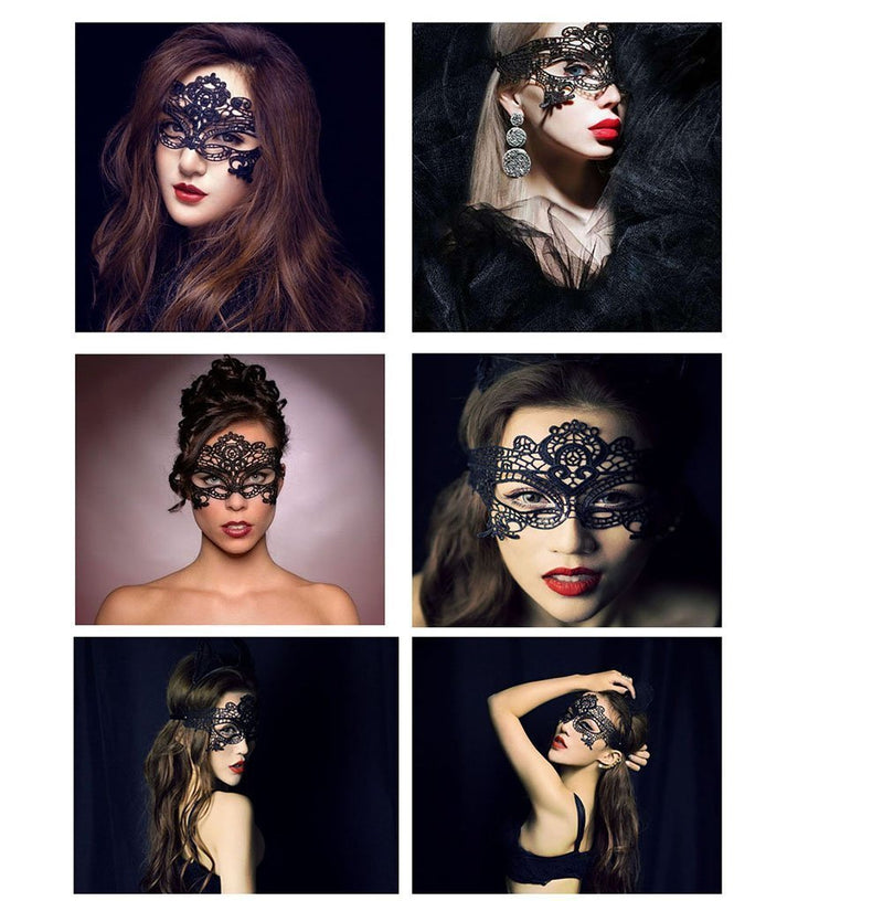 Women's Black Lace Mask Party Ball Masquerade Fancy Dress Masks Pack of 6 - NewNest Australia