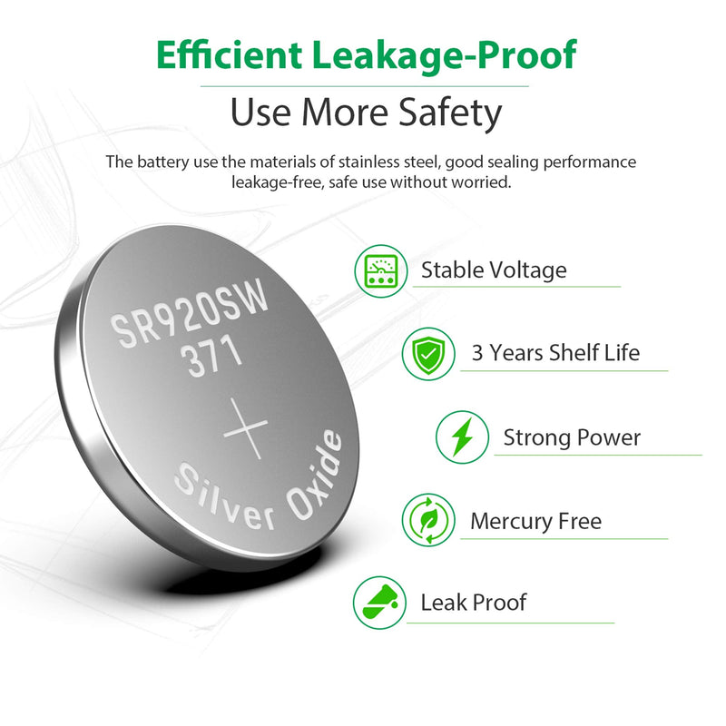 LiCB 10 Pack 371 SR920SW Watch Battery,Long-Lasting & Leak-Proof,High Capacity Silver Oxide 1.55V Button Cell Batteries for Watch - NewNest Australia