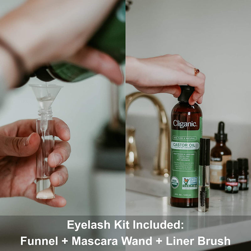 Cliganic USDA Organic Castor Oil, 100% Pure (8oz with Eyelash Kit) - For Eyelashes, Eyebrows, Hair & Skin | Natural Cold Pressed Unrefined Hexane-Free | DIY Carrier Oil | Cliganic 90 Days Warranty 8 Fl Oz (Pack of 1) - NewNest Australia