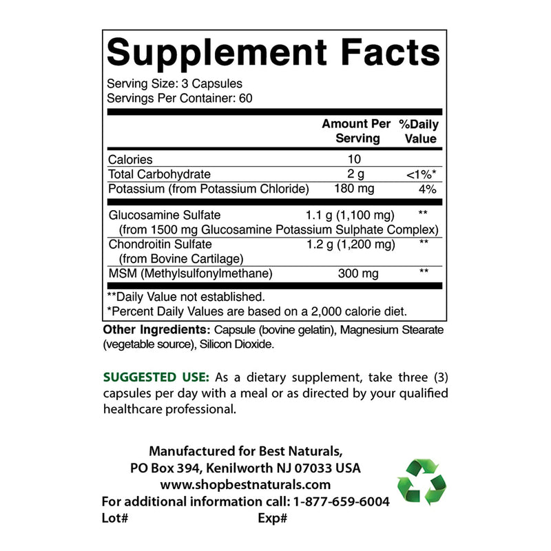 Best Naturals Glucosamine Chondroitin and MSM (Non-GMO) - Promotes Joint Health - 180 Count - NewNest Australia