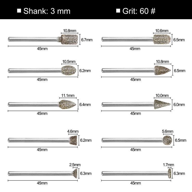 60 Grit 20Pcs 𝗗𝗶𝗮𝗺𝗼𝗻𝗱 𝗕𝘂𝗿𝗿 𝗦𝗲𝘁 - GOXAWEE Rotary Grinding Burrs Engraving Bits Set with 1/8-inch Shank, Diamond-Coated Stone Carving Accessories Bit Universal Fitment for Rotary Tools - NewNest Australia