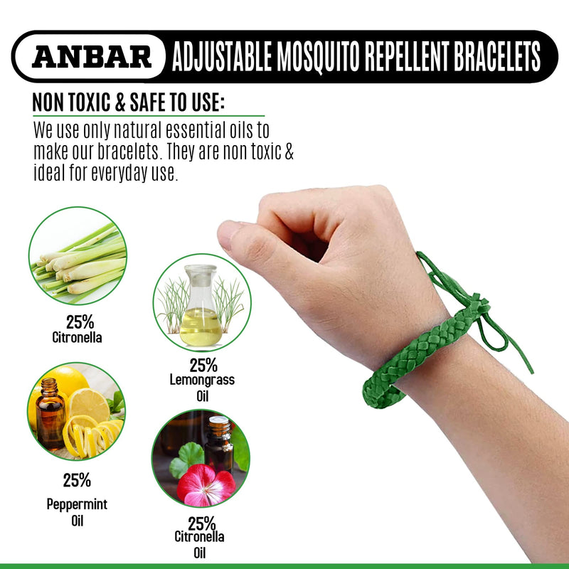 Anbar Leather Mosquito Repellent Bracelets for Adults and Kids, 12 Pack, Deet Free, All-Natural Anti-Mosquito, Tick, and Insect Essential Oils, 300-Hour Waterproof Outdoor Protection (Solid) Solid - NewNest Australia