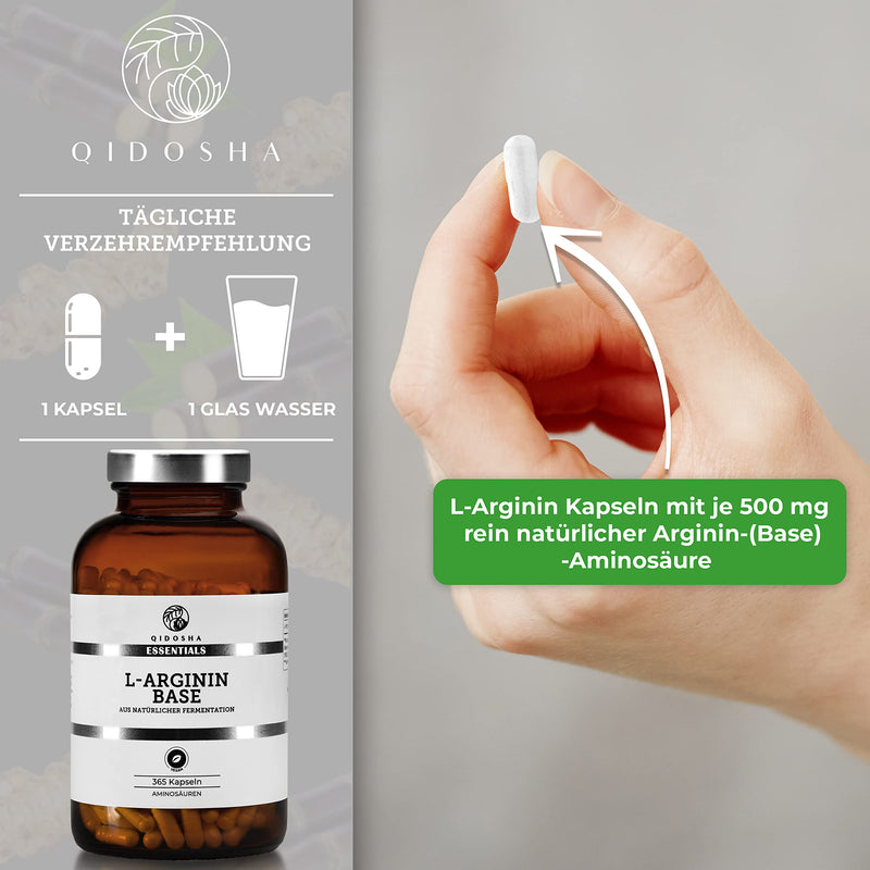 Qidosha L Arginine Base Capsules High Dose 365 Capsules In Glass L-Arginine Base 500Mg Per Capsule, Pure Vegetable Amino Acid L-Arginine Base Capsules, 100% Vegan, Produced In Germany - NewNest Australia