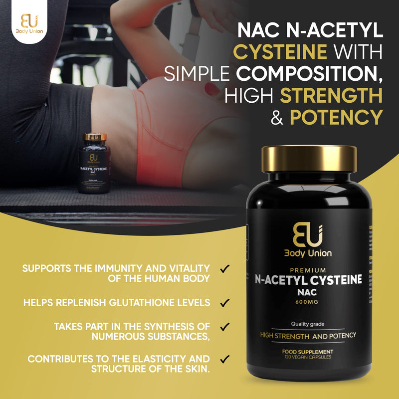 Body Union NAC Supplement | 600mg N Acetyl Cysteine For Skin Care & System Support | Complete Detox N-Acetyl Cysteine Capsules | Immune System Support N-Acetylcysteine Supplement | 60 Vegan Capsules - NewNest Australia