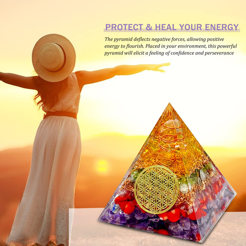 Orgone Pyramid Real Crystal Orgonite Chakra Pyramid Positive Healing Hope Faith Ornament For Anti-Stress Strength Meditation With Flower Of Life Pyramid Promote Happiness And Prosperity - NewNest Australia