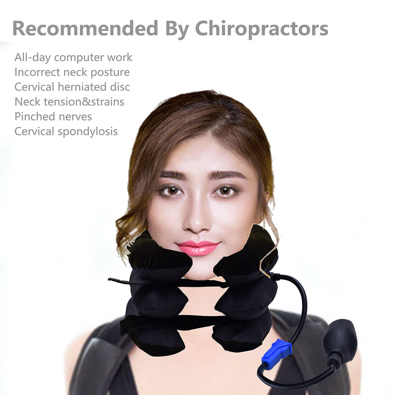 Universal Inflatable Cervical Neck Traction Device & Collar Brace, Flocked Air Pillow,Best for Neck Support & Instant Relief for Chiropractic Chronic Neck Pain, Spine Alignment - NewNest Australia