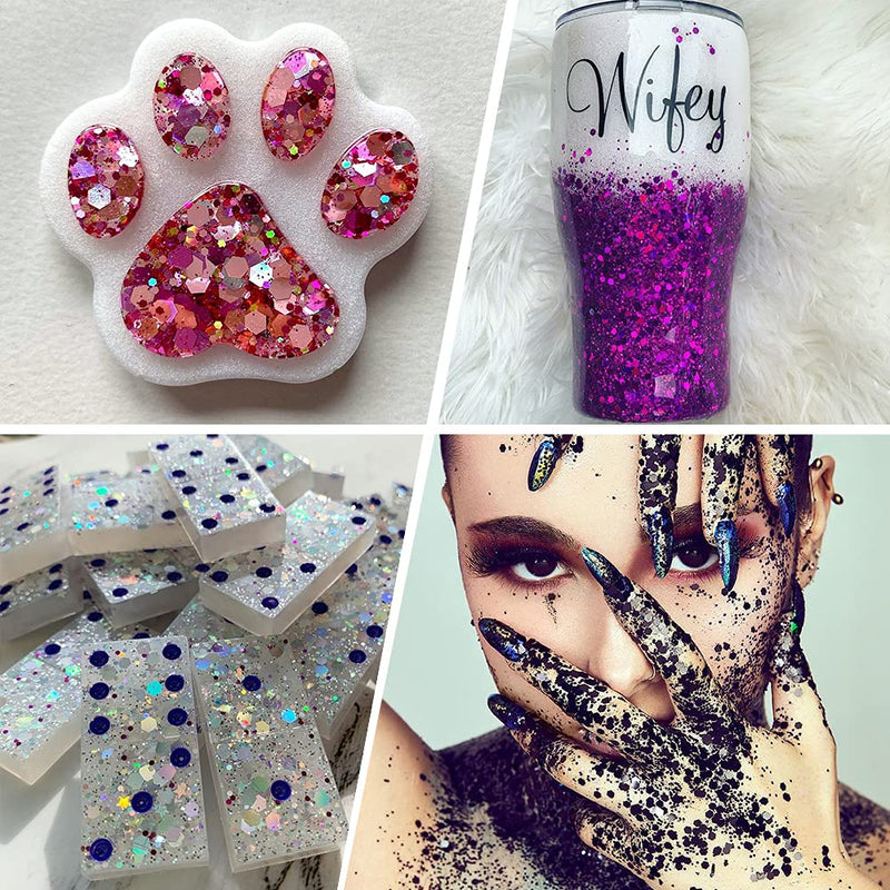 100g Holographic Chunky Glitter, Craft Glitters for Arts & Crafts, Cosmetic Chunky Mixed Glitter, Body Glitter for Makeup, Face, Hair, Lips, Nails, Festival (Black) Black - NewNest Australia