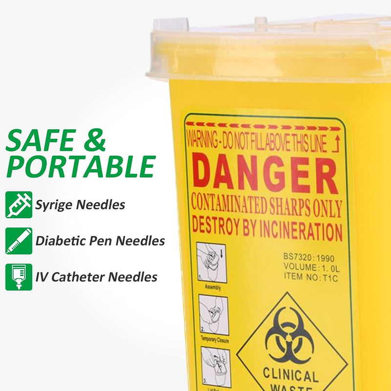 Needle Disposal Container, Cannula Drop Container, 1 Liter Medical Plastic Sharps Container, Tattoo Needles Disposal Mini Waste Box, Waste Box Waste Bin For Medical Waste (Yellow) - NewNest Australia