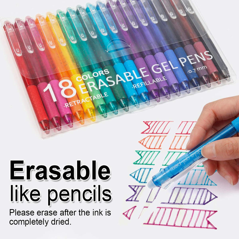 Vanstek 18 Colors Retractable Erasable Gel Pens Clicker, Fine Point(0.7), Make Mistakes Disappear, Premium Comfort Grip for Drawing Writing Planner and Crossword Puzzles - NewNest Australia