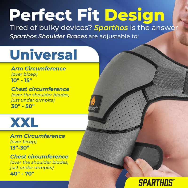 Sparthos Shoulder Brace - Support and Compression Sleeve for Torn Rotator Cuff, AC Joint Pain Relief - Arm Immobilizer Wrap, Ice Pack Pocket, Stability Strap, Dislocated Sholder - Men and Women - XXL 2X-Large Gray/Black - NewNest Australia