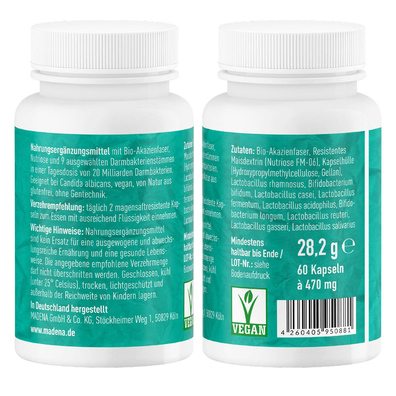Madena Candiex, 20 Billion Lactobacilli And Bifidobacteria Per Daily Dosage, For Candida Albicans, 9 Different Bacterial Strains, With Organic Acacia Fibers And Resistant Starch Type 3 - NewNest Australia