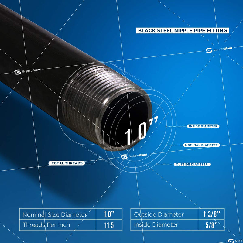 Supply Giant OQCM1000-10 Steel Nipple Pipe Fitting, 1" x 1", Black, 10 Pack 1" x 1" Pack Of 10 - NewNest Australia