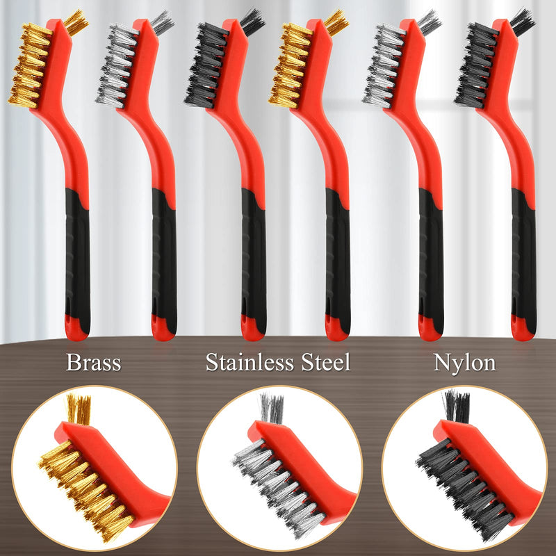 Wire Brush Set, 6 Pcs Brass/Stainless Steel/Nylon Wire Brushes for Cleaning with Curved Handle Grip for Rust Removal, Dirt, Paint Scrubbing - NewNest Australia