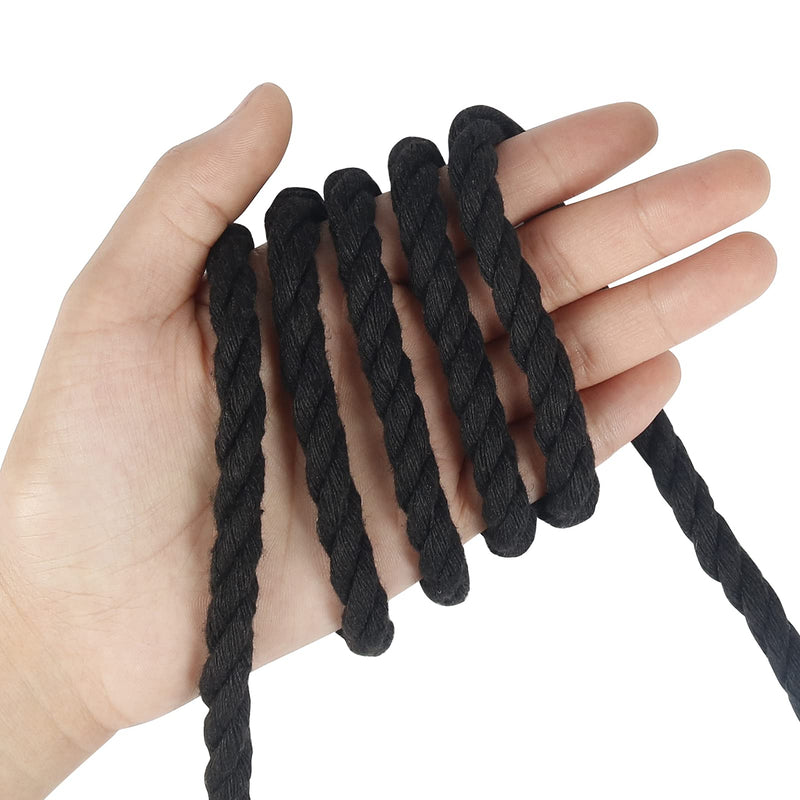 Tenn Well Black Macrame Cord 8mm, 59 Feet 3Ply Twisted Thick Cotton Rope for Crafts, Wall Hangings, Plant Hangers, Knotting 8MM x 59FT - NewNest Australia