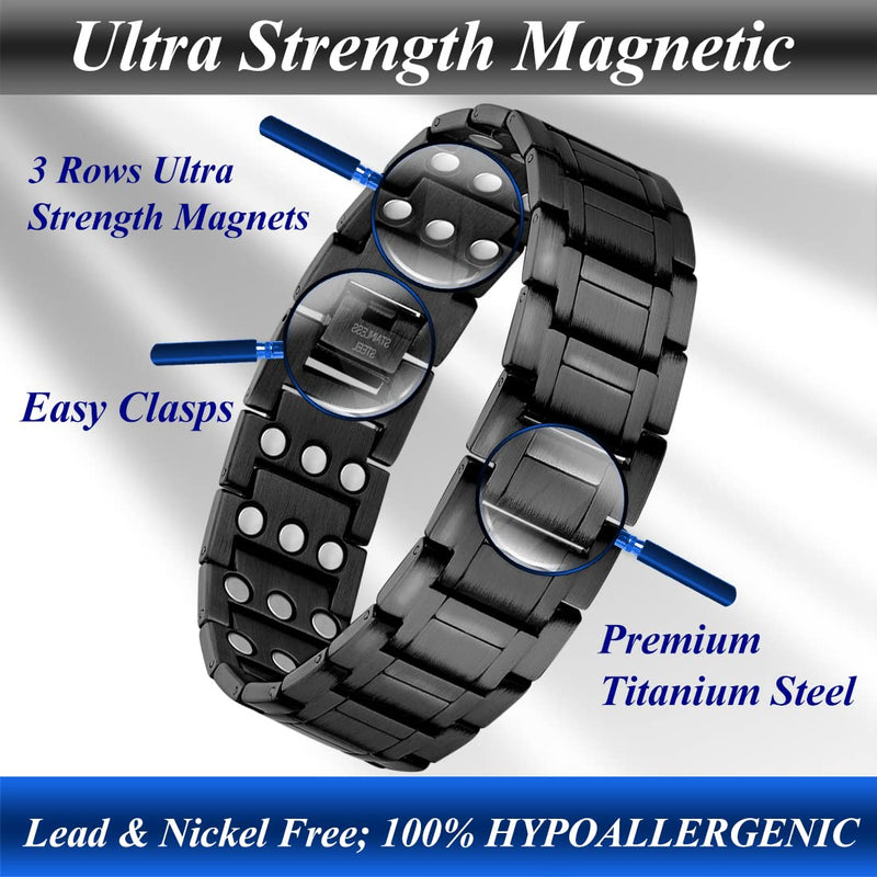 Vicmag 3X Ultra Strength Magnetic Bracelet for Men Titanium Steel Bracelet 3500 Gauss Magnets Adjustable Wristband with Free Adjustment Tool & Jewelry Gift Box (Black) Black - NewNest Australia