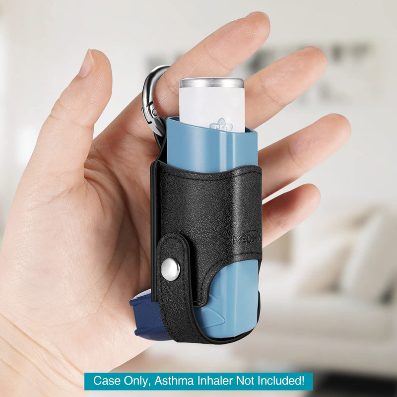 MEDMAX Asthma Inhaler Holder PU Leather Protective Travel Handy Mini Holster, Lightweight Carrying Case with Carabiner Clip, Inhaler Not Included (Case Only) (Black) Black - NewNest Australia