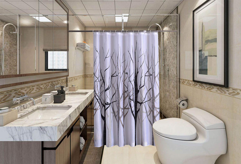 Shower Curtain Fabric Grey Tree with Hooks Bath Curtain Waterproof, 72x72 INCH - NewNest Australia