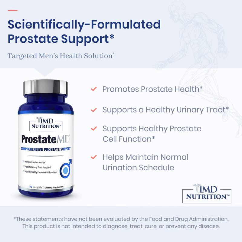 1MD Nutrition ProstateMD Saw Palmetto Prostate Support Supplement - Support for Urinary Tract and Frequent Bathroom Urges | 30 Day Supply 30 Count (Pack of 1) - NewNest Australia