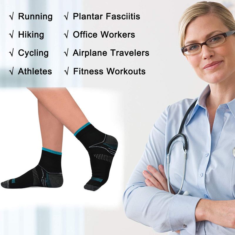 7 Pairs Compression Socks for Men & Women, Ankle Socks 8-15mmHg, Comfortable Breathable Plantar Fasciitis Compression Socks, Fit for Running & Fitness, Travel & Flight, Pregnancy Black S-M - NewNest Australia