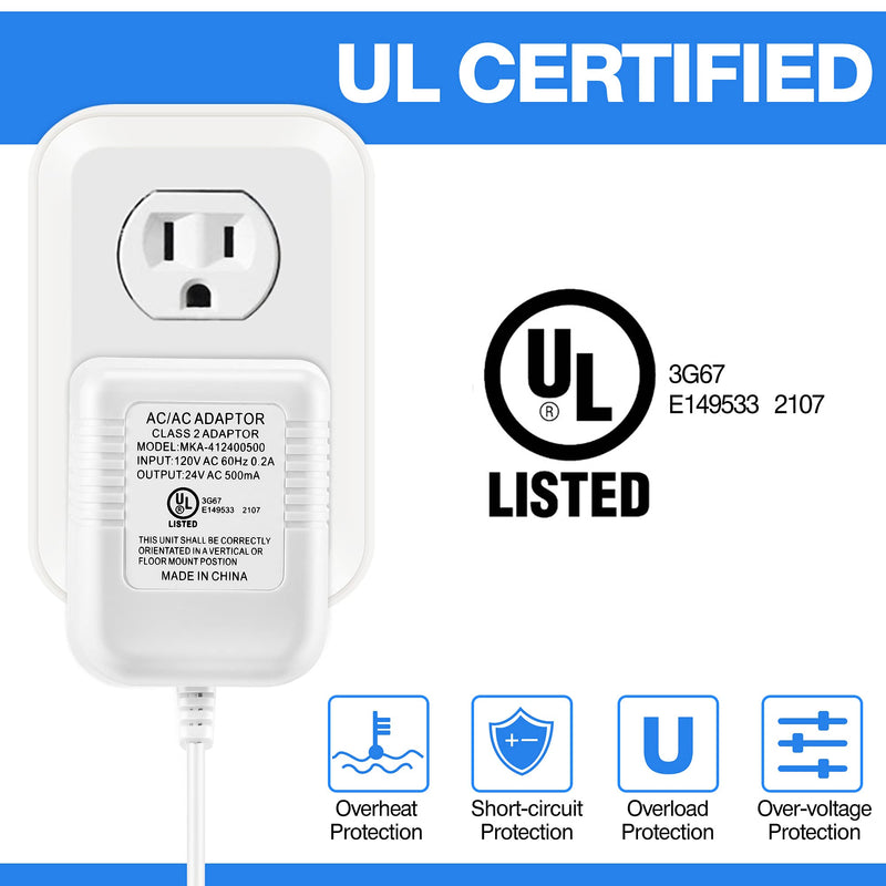 24 Volt Transformer, C Wire Power Adapter Compatible with Wyze Video Doorbell, 24VAC 500mA Transformer UL Certified with 16.4 Feet Cable Supply Power with Wyze HD Chime - NewNest Australia