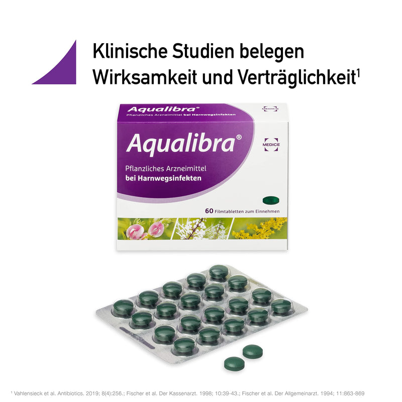 Aqualibra 2 x 60 film-coated tablets for recurring cystitis and urinary tract infections - avoidance of antibiotics - herbal - from 12 years 60 pieces (pack of 2) - NewNest Australia