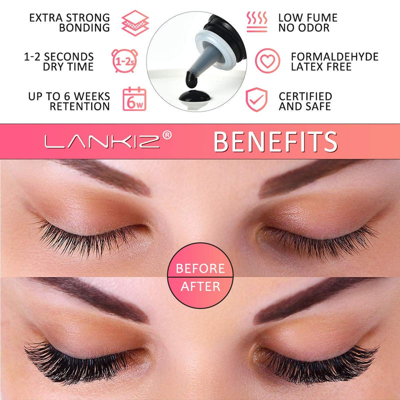 LANKIZ-Eyelash-Extension-Glue,10ml Individual Eyelashes Glue 1-2s Semi Permanent Eyelash Glue Individual Lashes with 6 Weeks Retention, Black Lash Extension Glue (Advanced Strong) Advanced Strong - NewNest Australia