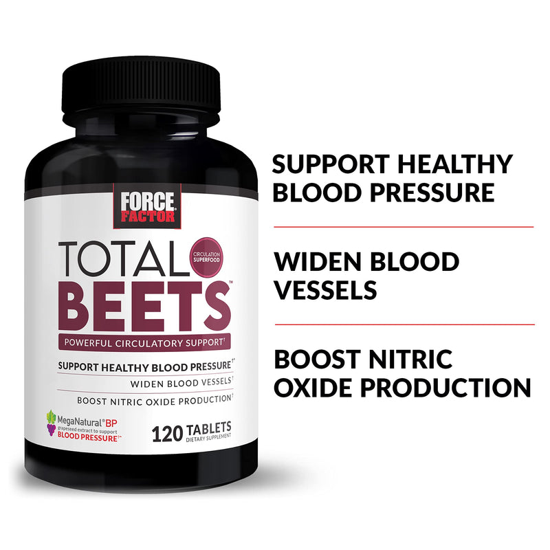 Force Factor Total Beets Blood Pressure Support Supplement with Nitrates and Grapeseed Extract to Boost Nitric Oxide, Circulatory and Cardiovascular Vasodilator Heart Health Vitamins, 120 Count 120 Count (Pack of 1) - NewNest Australia