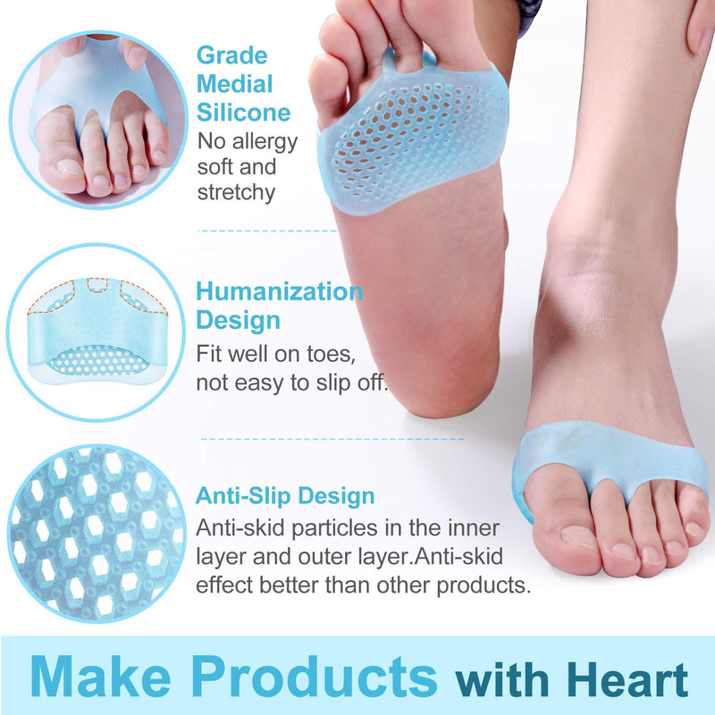 Bukihome Silicone Foot Pads, 8 Pieces Gel Forefoot Pads for Women and Men, Foot Pads, Bunion Metatarsal, Morton Neuroma Insoles for - Callus, Metatarsal Pain (Blue) Blue - NewNest Australia