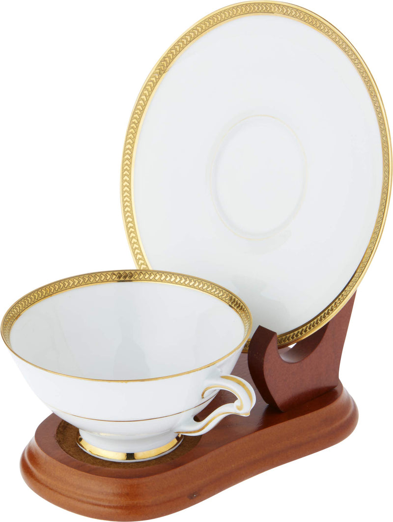 NewNest Australia - Bard's Elevated Saucer Walnut Cup & Saucer Stand, 4" H x 4.25" W x 6" D, Pack of 2 