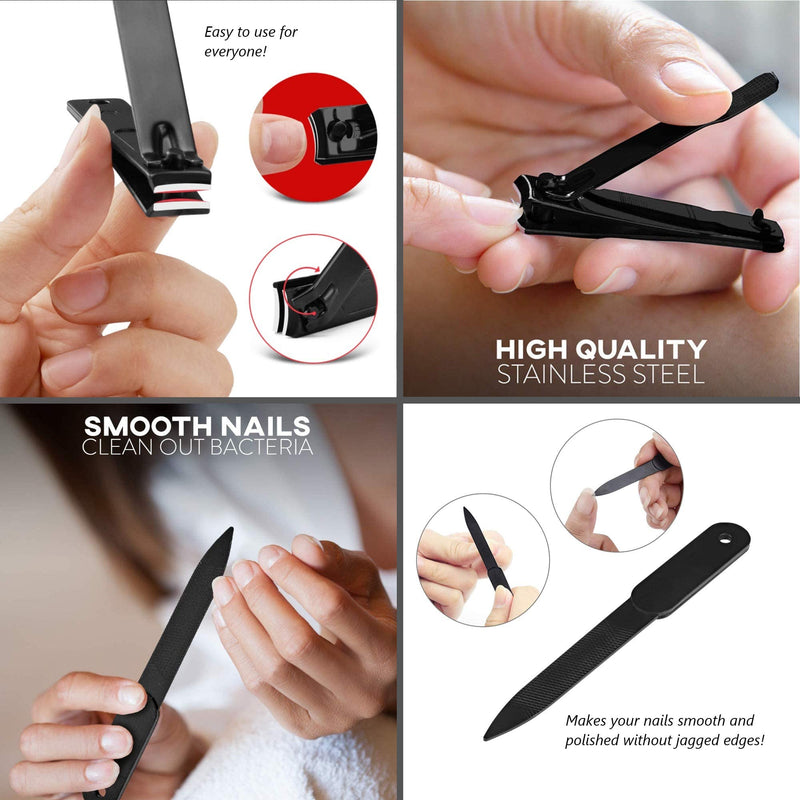 Professional Nail Clipper Set From Nailey For Men And Women Nail Set For Foot Or Fingernails | Nail Care Set In Leather Case | Manicure And Pedicure Set For Men & Women | Nail Cutter | New 2021 Black - NewNest Australia