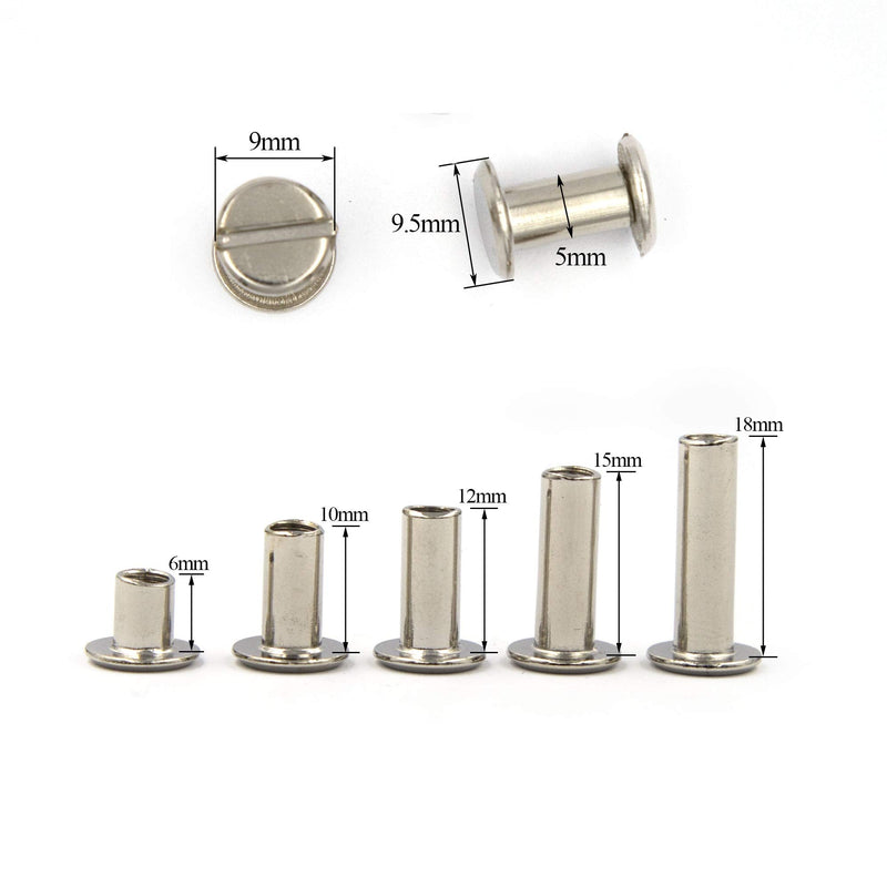 90 Sets Silvery Chicago Binding Screws Assorted Kit Nail Rivet Chicago Button DIY Leather Decoration Bookbinding Round Flat Head Stud Screw (6/10/12/15/18-18pcs) 6,10,12,15,18*18pcs - NewNest Australia