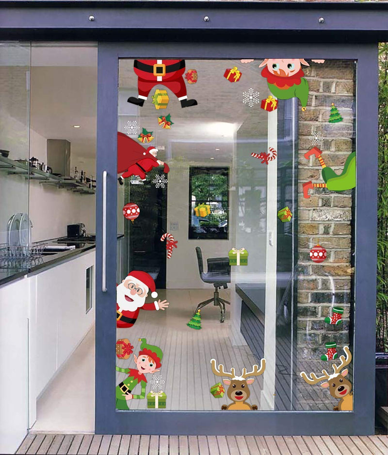 314 PCS 12 Sheets Christmas Window Clings Snowflake Decorations - Winter Wonderland Xmas Party Supplies - Santa Claus Elf Reindeer Peeking Decals - NewNest Australia