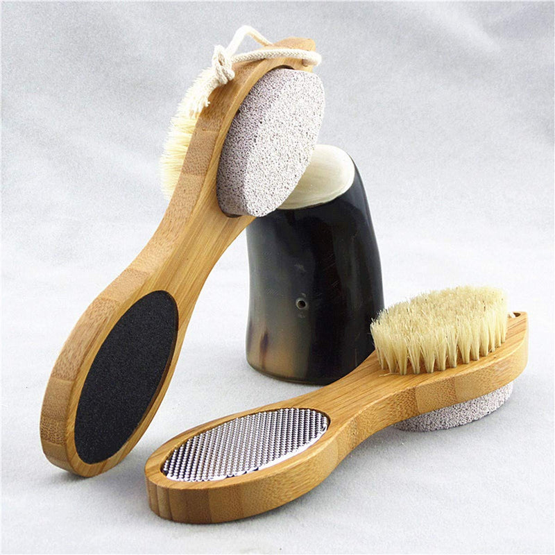 4-in-1 Pumice Stone Wooden Foot Scrub Brush Hard Skin Callus Remover for Feet and Hands Care - NewNest Australia