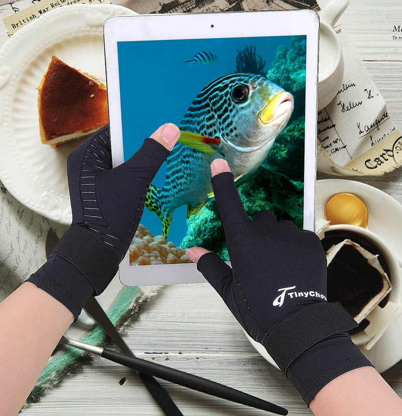 Tiny Chou 2 Pairs Copper Compression Arthritis Gloves with Adjustable Strap for Carpal Tunnel,Typing,Support (Small/Medium (2 Pairs)) Black Small/Medium (2 Pairs) - NewNest Australia