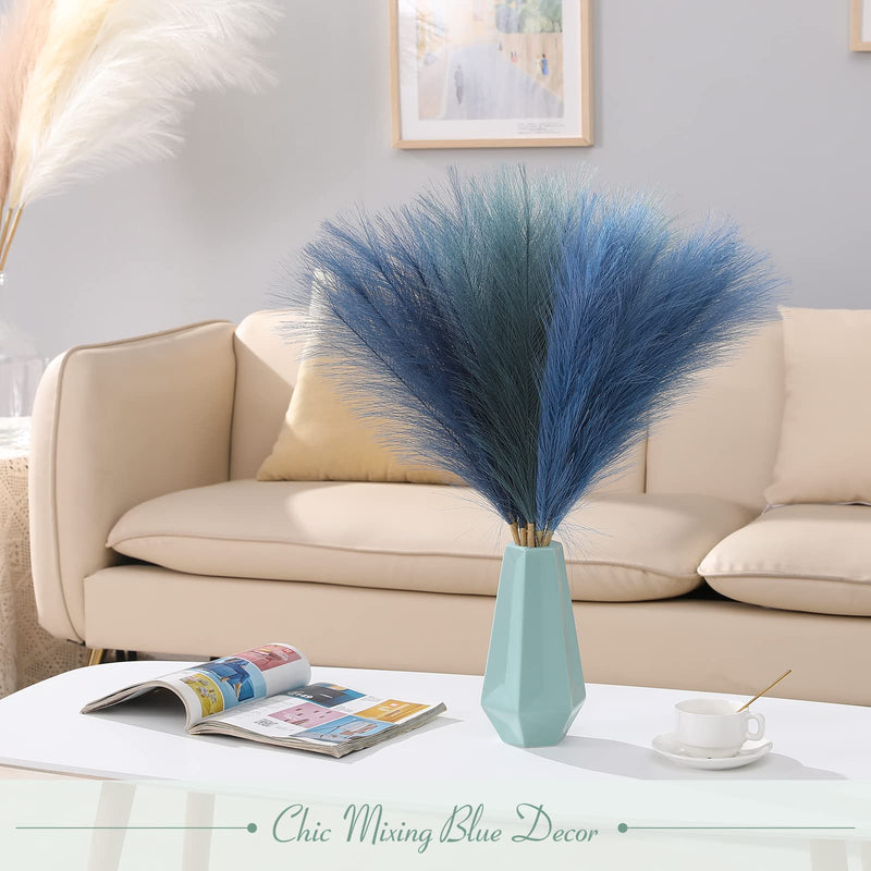 Serwalin Blue Pampas Grass Decor Small 17.7 Inch 6pcs, Artificial Pampas Grass Living Room Home Office Vase Filler, Pampas Grass Branches Arrangements Boho Party Wedding Centerpieces Non-Shedding Blue & Indigo & Peacock Green - NewNest Australia