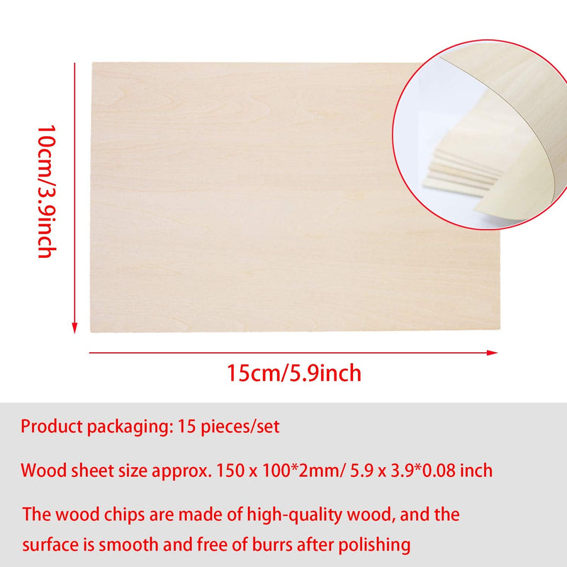 Unfinished Wood, 15 Pack Balsa Wood Sheets, Basswood Thin Craft Wood Board for House Aircraft Ship Boat Arts and Crafts, School Projects, Wooden DIY Ornaments (150x100x2mm) 150*100*2mm 15Pack - NewNest Australia