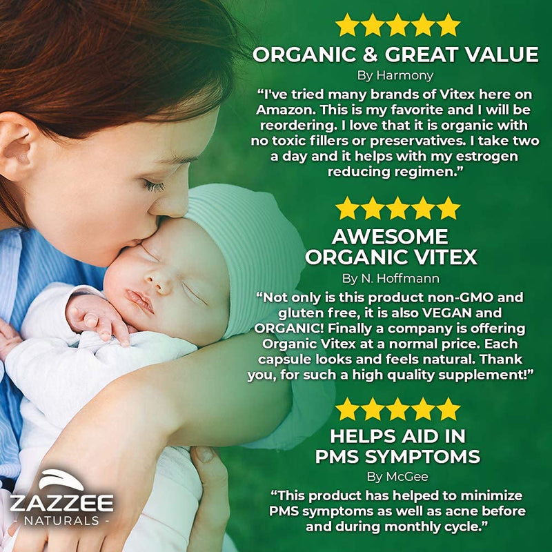 Zazzee USDA Organic Vitex, 500 mg Strength, 120 Vegan Capsules, USDA Certified Organic, Potent 4:1 Extract, Made from Whole Organic Chaste Berry, Vegan, All-Natural and Non-GMO - NewNest Australia