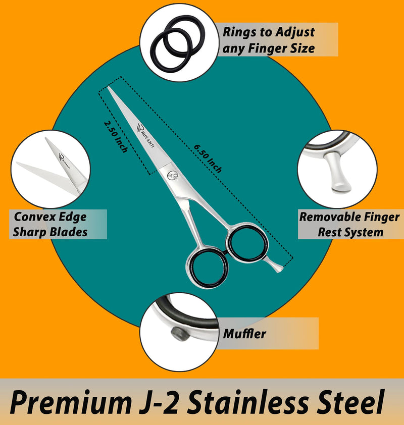 Ruvanti Professional Hairdressing Scissors - Sharp Blades Hair Scissor/Barber Scissors/Mustache Scissors - J2 Stainless Steel Hair Cutting Scissors -6.5" Hairdresser Scissors for Kids, Men and Women. Silver - NewNest Australia