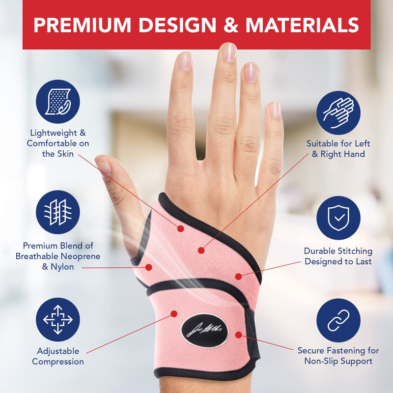 Doctor Developed Premium Wrist Support/Strap/Wrist Brace/Hand Support Doctor Written Handbook— Wrist Injuries, Joint Disease, Sprains & More (Single) Pink - Single - NewNest Australia