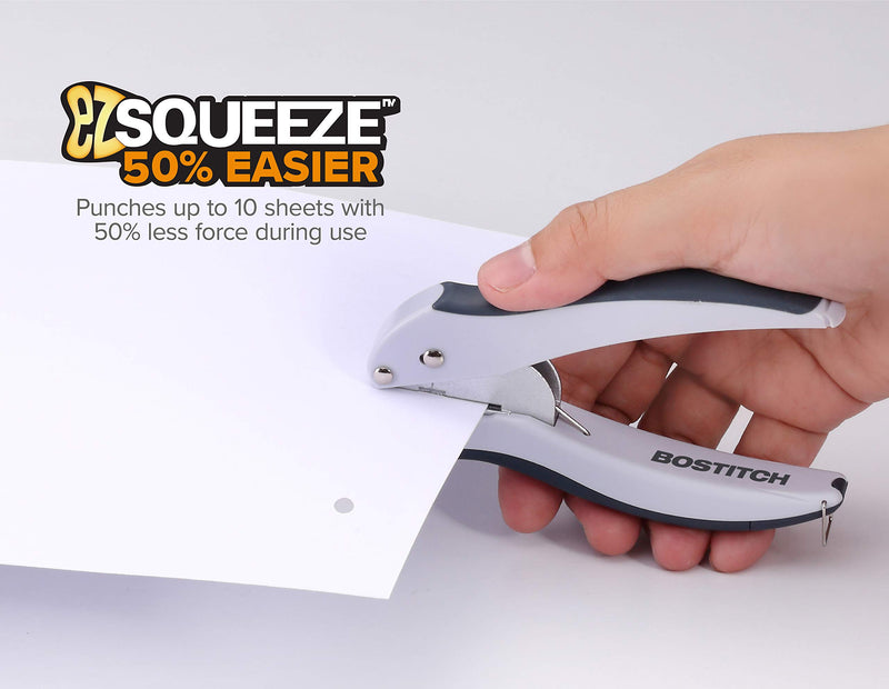 Bostitch Office EZ Squeeze One-Hole Punch, 10 Sheets, Gray/Blue (2402) - NewNest Australia