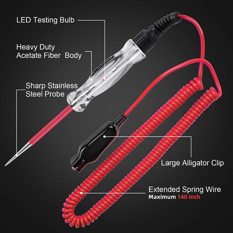 Premium LED Bulb Automotive Circuit Tester, 6-24V Test Light with 135 Inch PU Extended Spring Wire, Sharp Hard Steel Probe Vehicle Circuits Low DC Voltage Light Tester - NewNest Australia