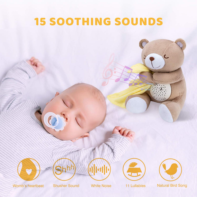 BEREST Rechargeable Baby Sleep Soother Smile Bear, Mom's Heartbeat Baby Cry Sensor Lullabies & Shusher Sound Soother, Nursery Decor Night Light Projector Toddler Crib Sleeping Aid, Baby Shower Gifts Coffee Brown - NewNest Australia